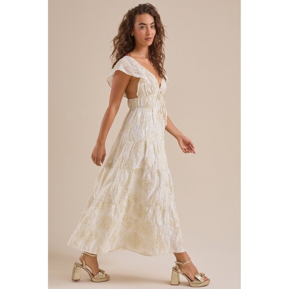 NWT Altar’d State Athena Shimmer Maxi Dress Cream-Gold Women’s Size Small - Picture 2 of 8